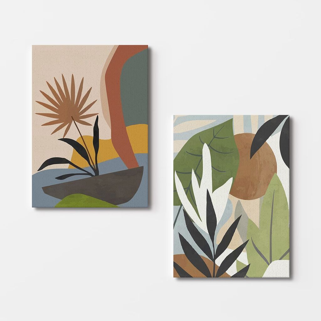 Falikép szett, 2 db, növények, zöld - barna - kék, 50x70 cm - Butopêa termék 2. képe